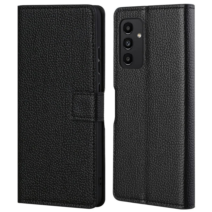 For Samsung Galaxy A13 4G Litchi Texture Full Protection PU Leather Wallet Stand Phone Case Shell - Black - 1