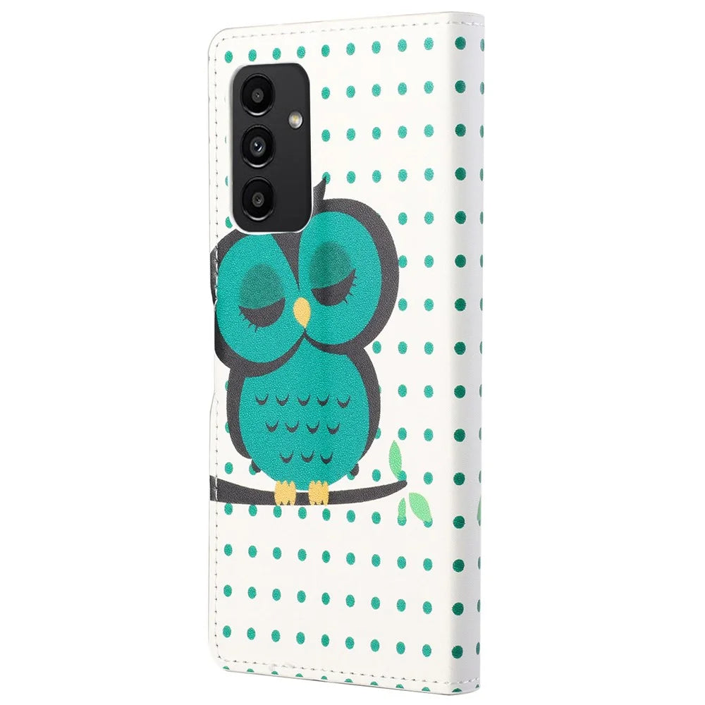 For Samsung Galaxy A13 4G Pattern Printing Foldable Stand PU Leather Phone Cover Wallet Shell - Green Owl - 3