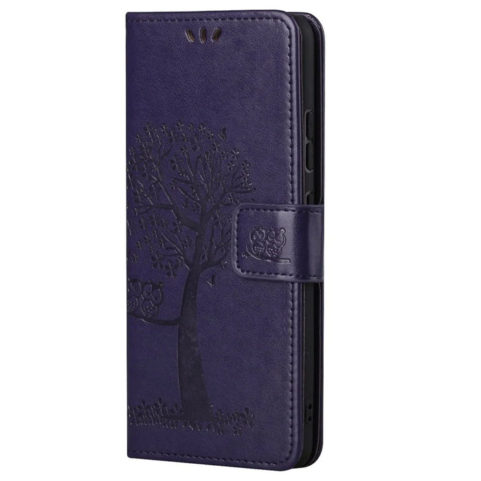 For Samsung Galaxy A13 4G Owl Tree Pattern Imprinted Magnetic Clasp PU Leather Phone Case Stand Wallet Cover with Strap - Dark Purple - 2