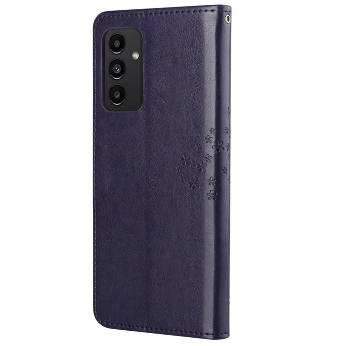 For Samsung Galaxy A13 4G Owl Tree Pattern Imprinted Magnetic Clasp PU Leather Phone Case Stand Wallet Cover with Strap - Dark Purple - 3
