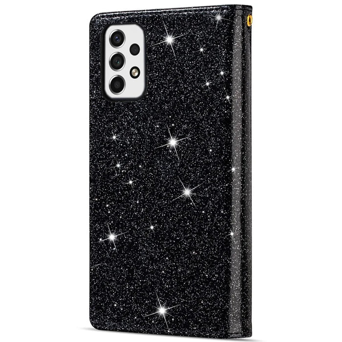 Drop-proof Laser Workmanship Starry Style Zipper Wallet Stand Leather Phone Case with Strap for Samsung Galaxy A53 5G - Black - 3