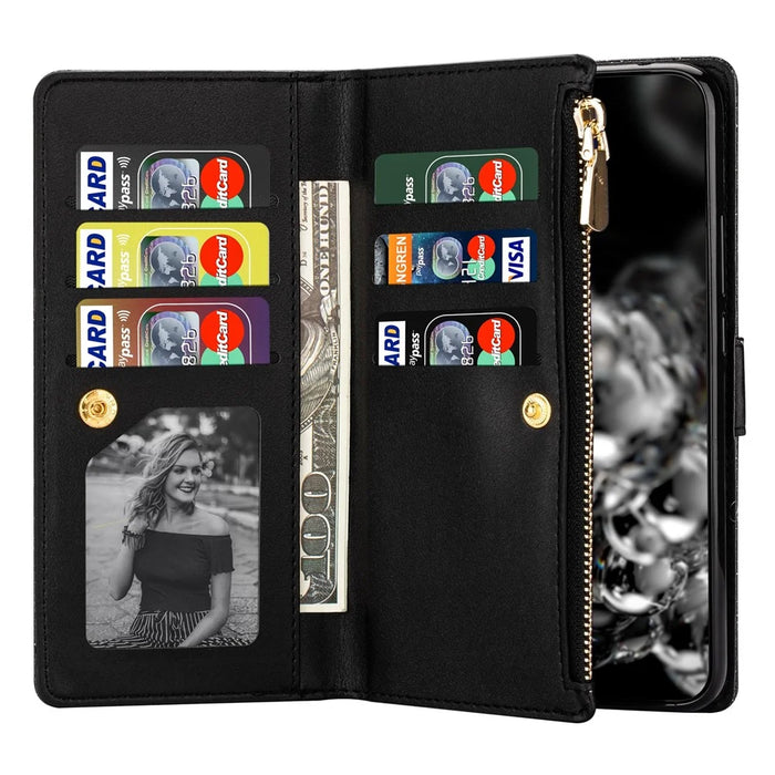 Drop-proof Laser Workmanship Starry Style Zipper Wallet Stand Leather Phone Case with Strap for Samsung Galaxy A53 5G - Black - 6
