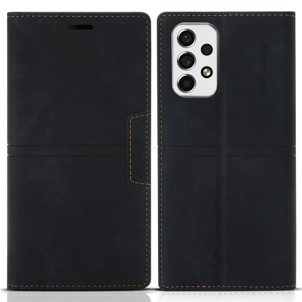 Auto-absorbed Magnetic PU Leather Case Wallet Stand Phone Cover for Samsung Galaxy A53 5G - Black - 1