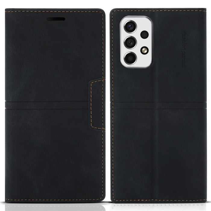Auto-absorbed Magnetic PU Leather Case Wallet Stand Phone Cover for Samsung Galaxy A53 5G - Black - 1