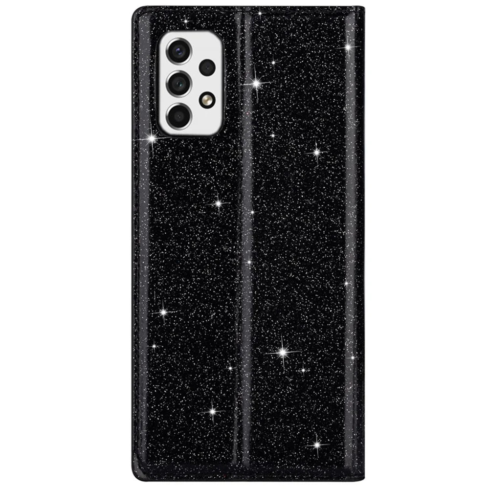 For Samsung Galaxy A53 5G Glitter Sequins Ultra-thin PU Leather + TPU Case Stand Card Holder Phone Cover - Black - 3