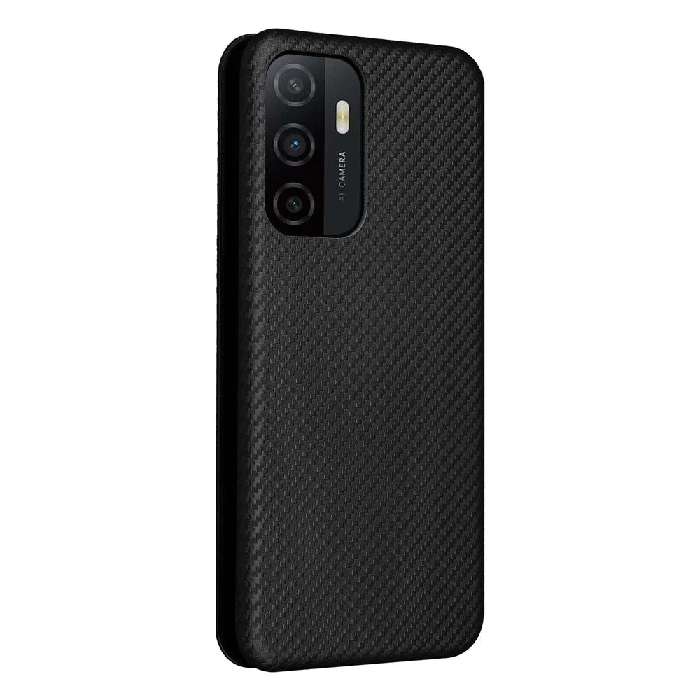 For Samsung Galaxy A33 5G Magnetic Auto-absorbed Carbon Fiber Texture Leather Stand Phone Protective Cover Case with Card Slot - Black - 3