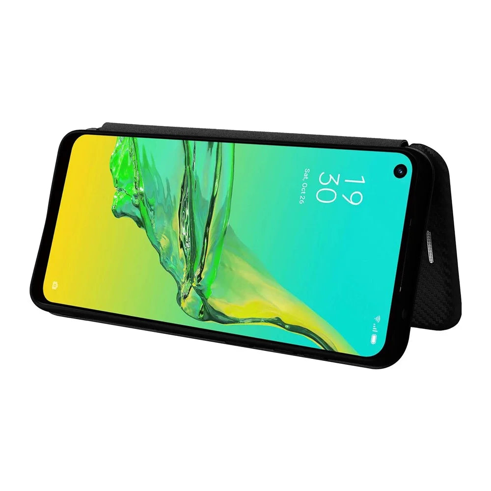For Samsung Galaxy A33 5G Magnetic Auto-absorbed Carbon Fiber Texture Leather Stand Phone Protective Cover Case with Card Slot - Black - 4
