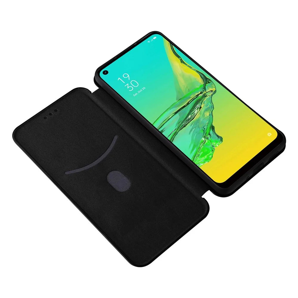 For Samsung Galaxy A33 5G Magnetic Auto-absorbed Carbon Fiber Texture Leather Stand Phone Protective Cover Case with Card Slot - Black - 5