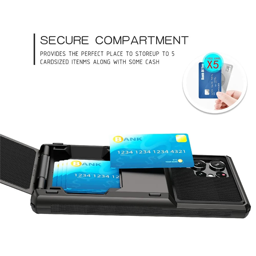 Flip Card Holder Drop Resistant Phone Protector TPU + PC Hybrid Phone Case for Samsung Galaxy S22 Ultra 5G - Grey - 5