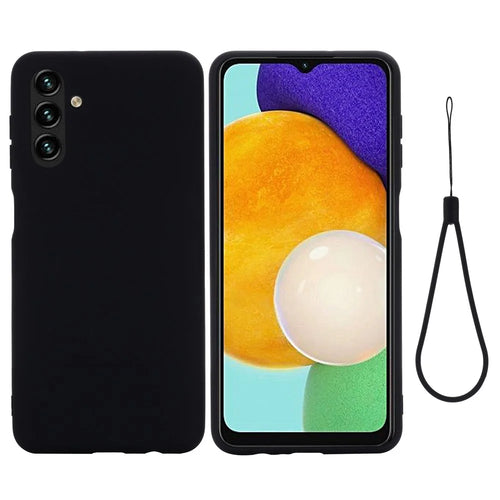 Soft Liquid Silicone Anti-drop Phone Case Cover with Wrist Strap for Samsung Galaxy A13 5G / A04s 4G (164.7mm) - Black - 1