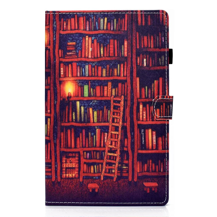 For Samsung Galaxy Tab A8 10.5 (2021) SM-X200 / SM-X205 Case Pattern Printing Stitching PU Leather Cover with Pen Holder - Bookshelf - 2