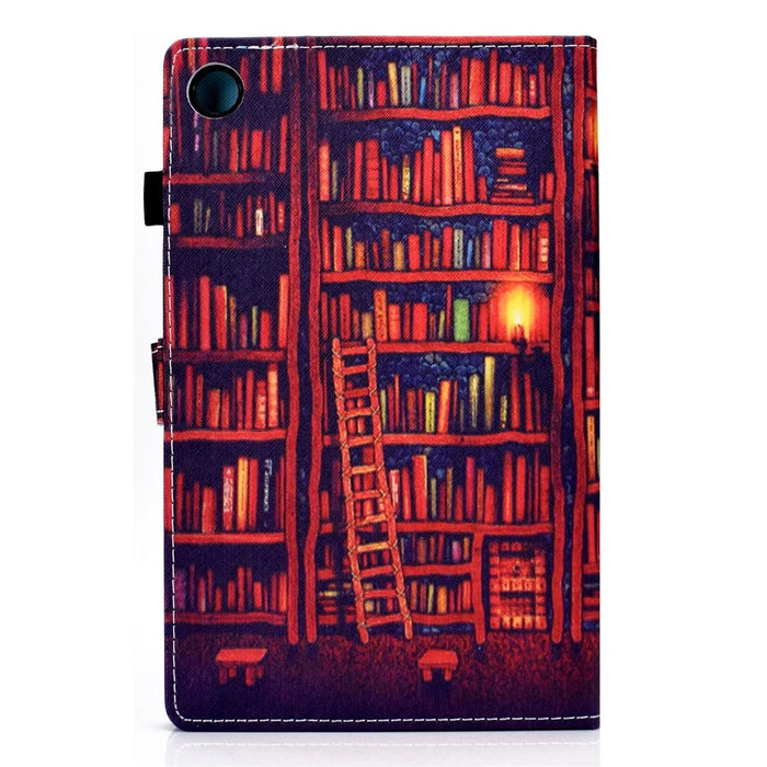 For Samsung Galaxy Tab A8 10.5 (2021) SM-X200 / SM-X205 Case Pattern Printing Stitching PU Leather Cover with Pen Holder - Bookshelf - 3