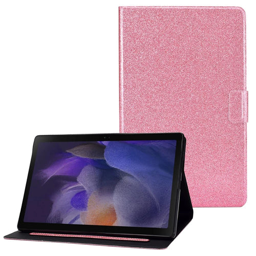 For Samsung Galaxy Tab A8 10.5 (2021) Case PU Leather Glitter Sparkly Folio Folding Stand Cover with Card Slots - Pink - 1