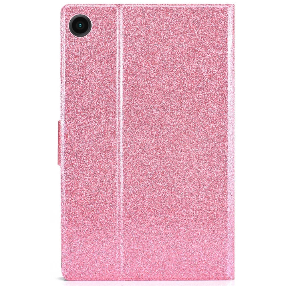For Samsung Galaxy Tab A8 10.5 (2021) Case PU Leather Glitter Sparkly Folio Folding Stand Cover with Card Slots - Pink - 3