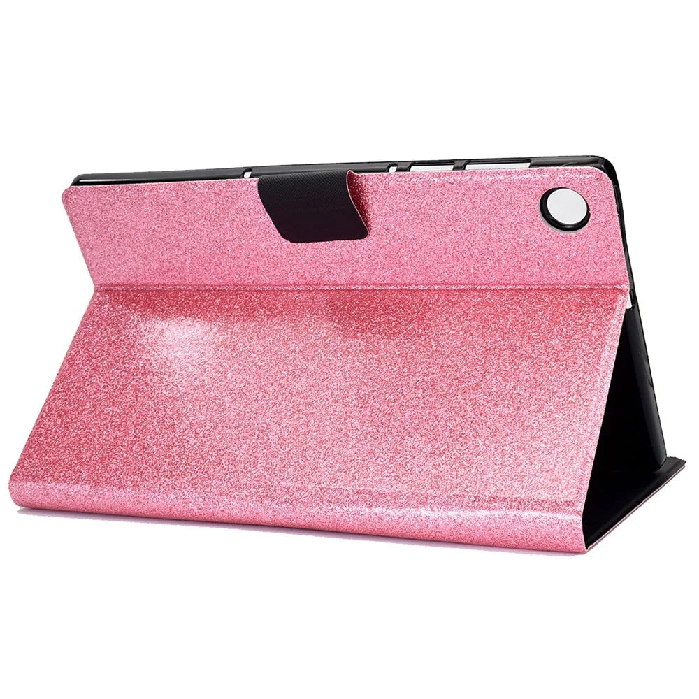 For Samsung Galaxy Tab A8 10.5 (2021) Case PU Leather Glitter Sparkly Folio Folding Stand Cover with Card Slots - Pink - 5