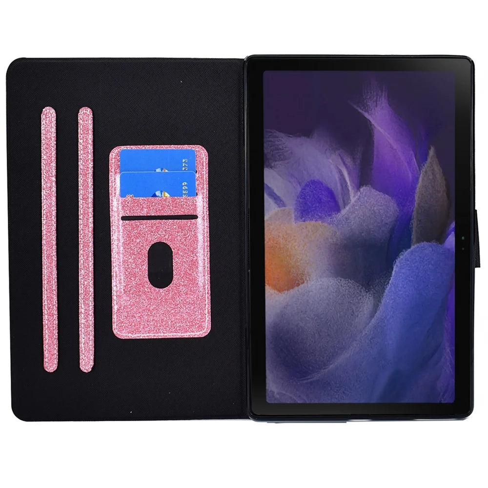 For Samsung Galaxy Tab A8 10.5 (2021) Case PU Leather Glitter Sparkly Folio Folding Stand Cover with Card Slots - Pink - 6