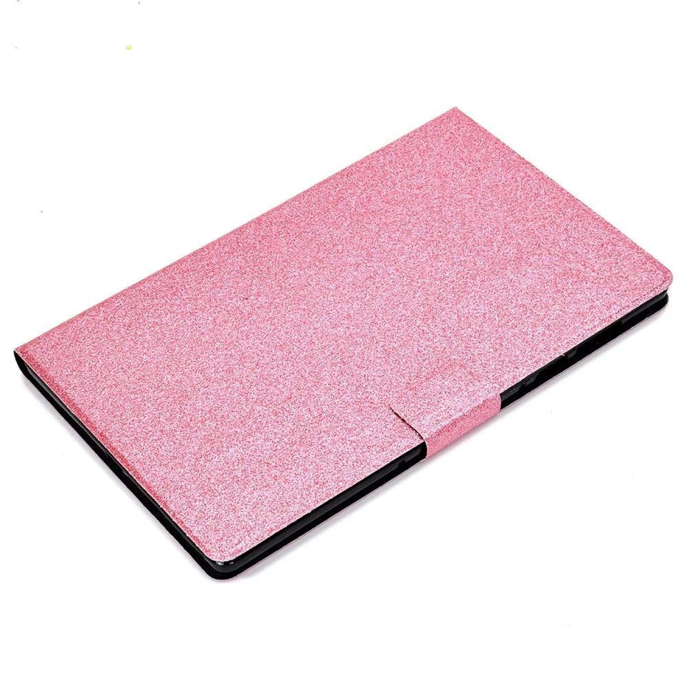 For Samsung Galaxy Tab A8 10.5 (2021) Case PU Leather Glitter Sparkly Folio Folding Stand Cover with Card Slots - Pink - 7