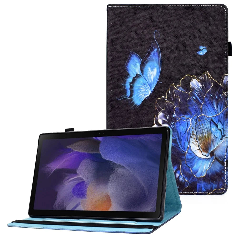 For Samsung Galaxy Tab A8 10.5 (2021) Pattern Printing Case Card Slots PU Leather Stand Folio Cover - Butterfly and Flower - 1