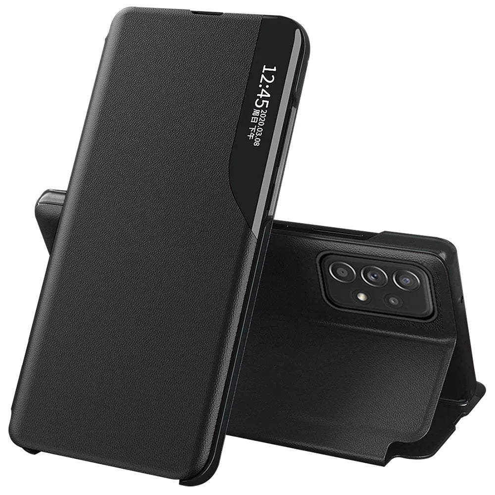For Samsung Galaxy A53 5G Case View Window PU Leather Stand Cover - Black - 1