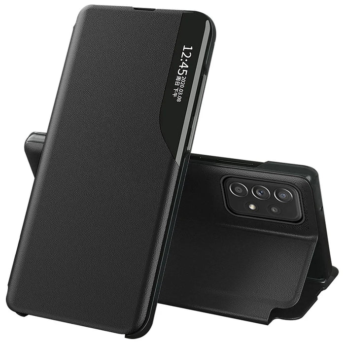 For Samsung Galaxy A53 5G Case View Window PU Leather Stand Cover - Black - 1