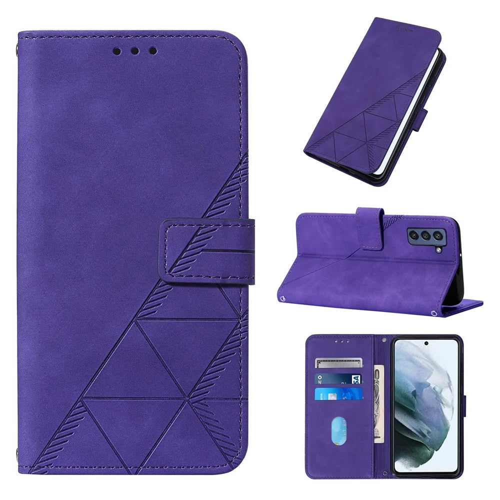Lines Imprinted PU Leather Wrist Strap Wallet Stand Case Soft TPU Shockproof Protective Flip Cover for Samsung Galaxy S21 FE 5G - Purple - 7