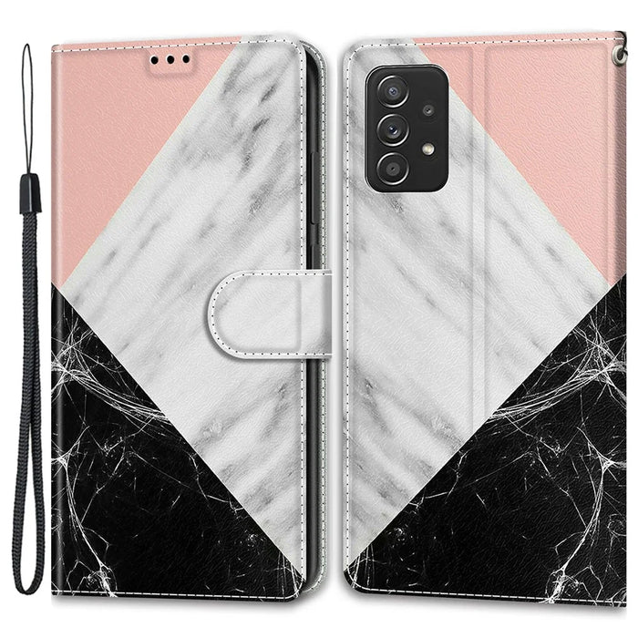 Pattern Printing Leather Flip Case Card Holder Magnet Folio Stand Shockproof TPU Inner Cover with Strap for Samsung Galaxy A53 5G - C07 Three Colors - 1