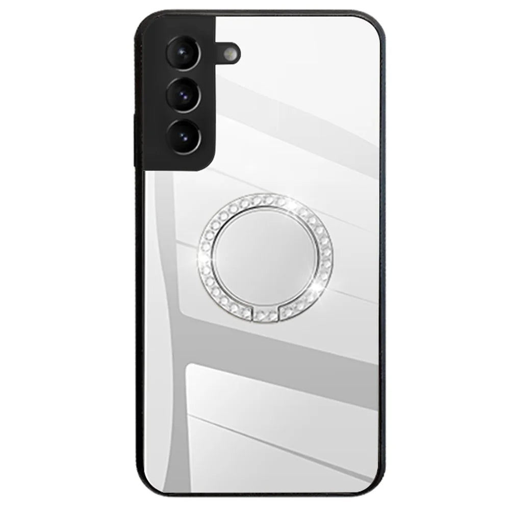 Mirror Design Ring-shaped Kickstand Stylish No Fingerprint TPU + PC Hybrid Cover Case for Samsung Galaxy S22 5G - Silver - 1