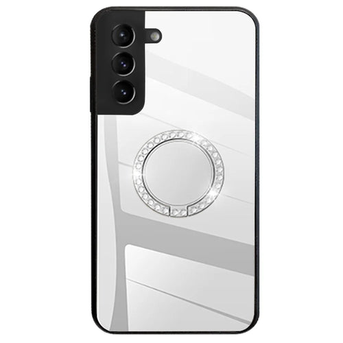 Mirror Design Ring-shaped Kickstand Stylish No Fingerprint TPU + PC Hybrid Cover Case for Samsung Galaxy S22 5G - Silver - 1