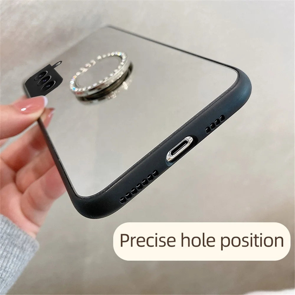 Mirror Design Ring-shaped Kickstand Stylish No Fingerprint TPU + PC Hybrid Cover Case for Samsung Galaxy S22 5G - Silver - 3
