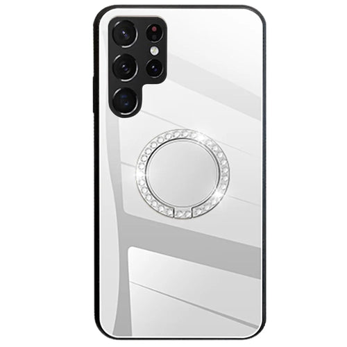 TPU Frame + PC Back Mirror Surface Ring Kickstand Design Protective Hybrid Cases for Samsung Galaxy S22 Ultra 5G - Silver - 1