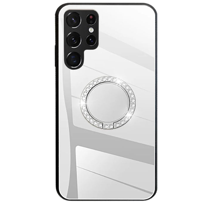 TPU Frame + PC Back Mirror Surface Ring Kickstand Design Protective Hybrid Cases for Samsung Galaxy S22 Ultra 5G - Silver - 1