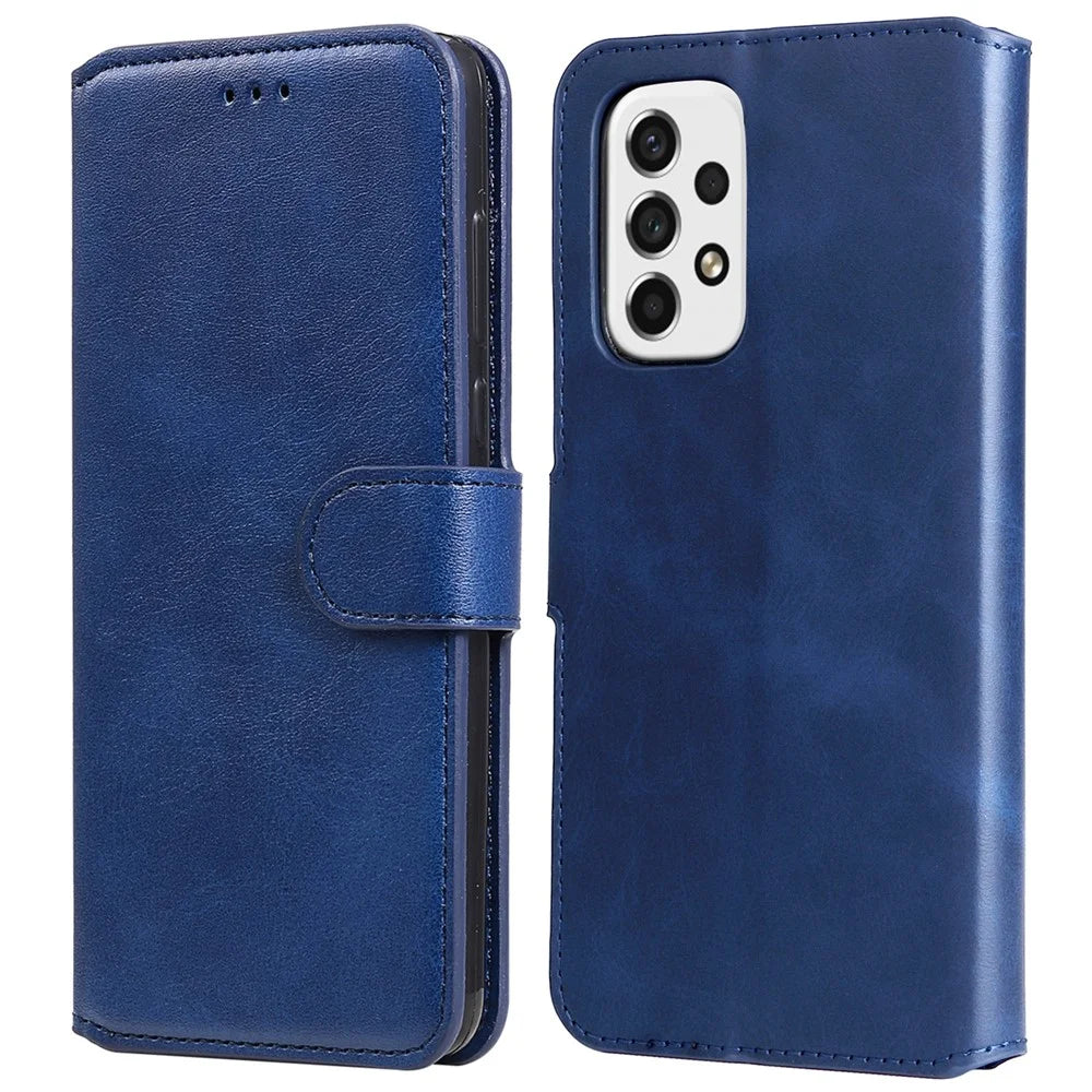 Solid Color Textured Leather Cover + Inner TPU Phone Case Stand Wallet Design Cellphone Cover for Samsung Galaxy A53 5G - Blue - 1