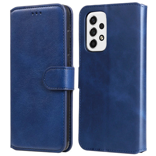 Solid Color Textured Leather Cover + Inner TPU Phone Case Stand Wallet Design Cellphone Cover for Samsung Galaxy A53 5G - Blue - 1