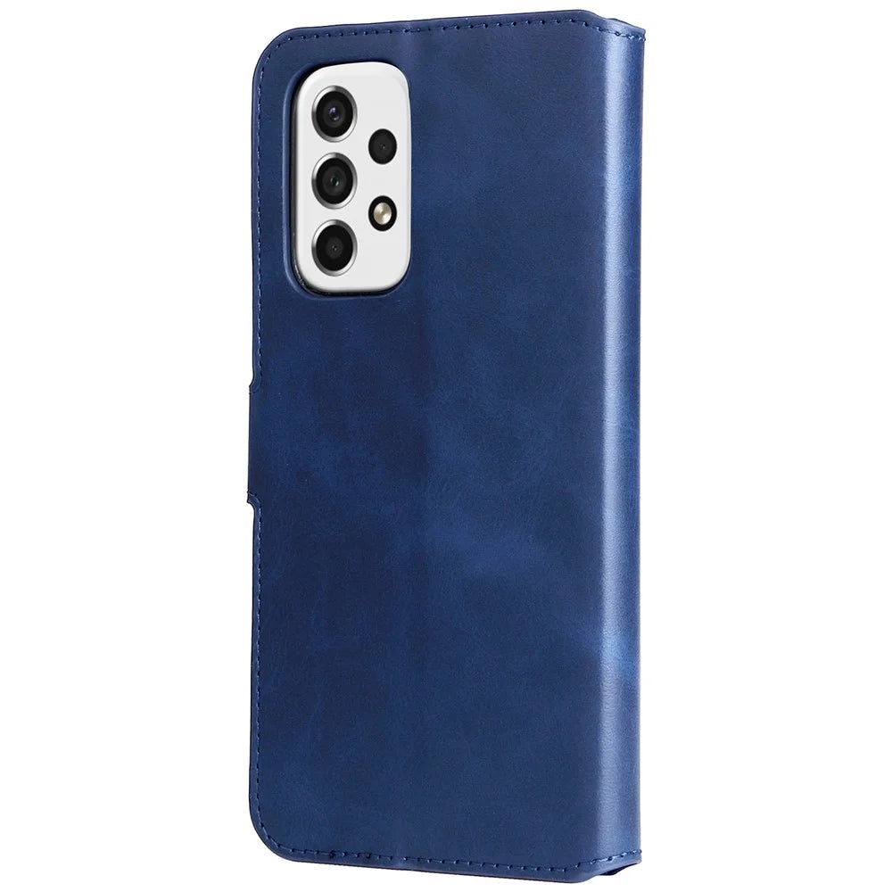 Solid Color Textured Leather Cover + Inner TPU Phone Case Stand Wallet Design Cellphone Cover for Samsung Galaxy A53 5G - Blue - 3