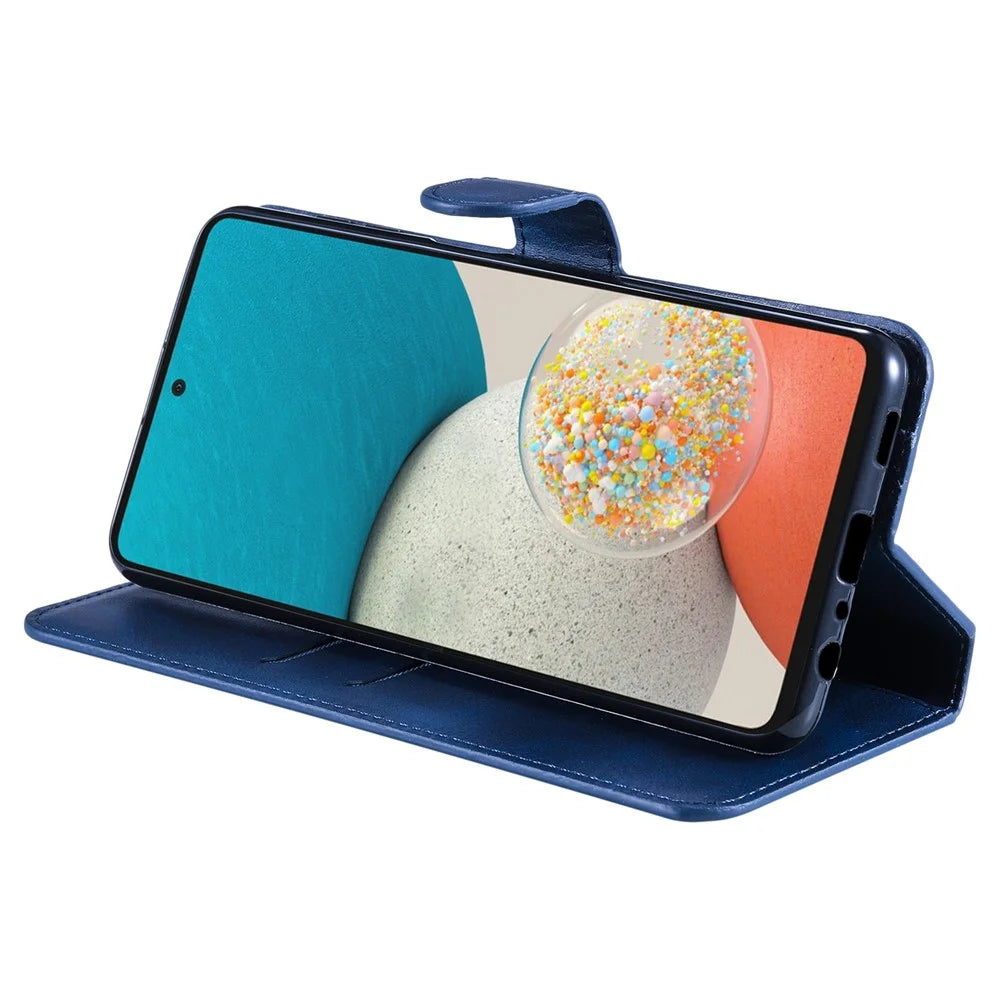 Solid Color Textured Leather Cover + Inner TPU Phone Case Stand Wallet Design Cellphone Cover for Samsung Galaxy A53 5G - Blue - 4