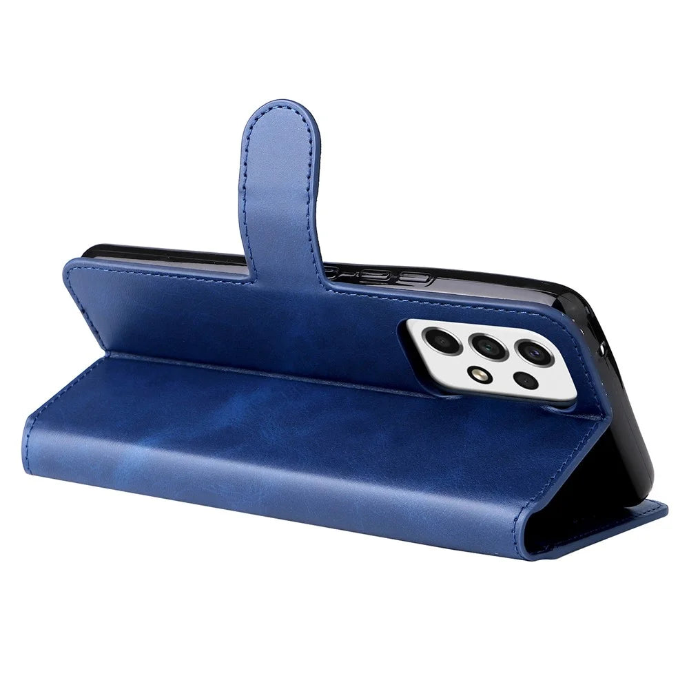 Solid Color Textured Leather Cover + Inner TPU Phone Case Stand Wallet Design Cellphone Cover for Samsung Galaxy A53 5G - Blue - 5