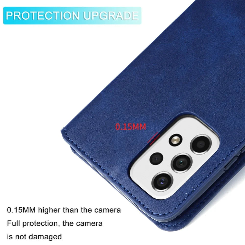 Solid Color Textured Leather Cover + Inner TPU Phone Case Stand Wallet Design Cellphone Cover for Samsung Galaxy A53 5G - Blue - 7