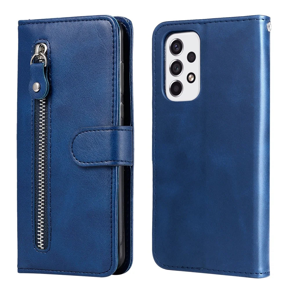 Multi-function Stand Wallet PU Leather Cover Zipper Pocket Phone Case Shell for Samsung Galaxy A53 5G - Blue - 1