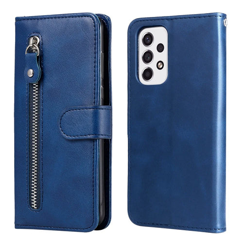 Multi-function Stand Wallet PU Leather Cover Zipper Pocket Phone Case Shell for Samsung Galaxy A53 5G - Blue - 1