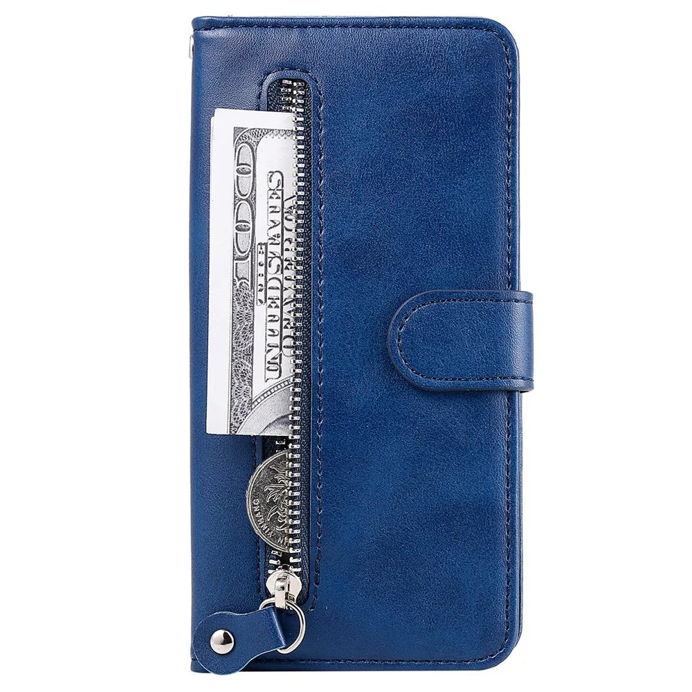 Multi-function Stand Wallet PU Leather Cover Zipper Pocket Phone Case Shell for Samsung Galaxy A53 5G - Blue - 2