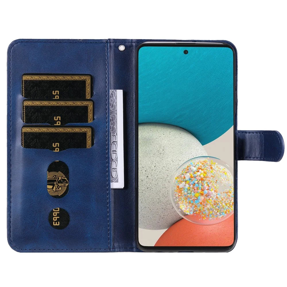 Multi-function Stand Wallet PU Leather Cover Zipper Pocket Phone Case Shell for Samsung Galaxy A53 5G - Blue - 6