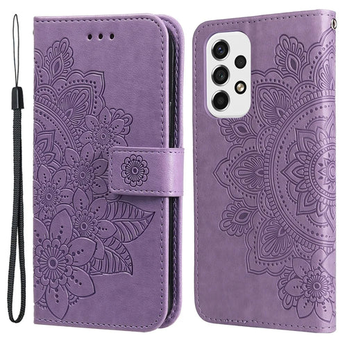 For Samsung Galaxy A53 5G Case Floral Pattern PU Leather Wallet Stand Phone Cover - Purple - 1