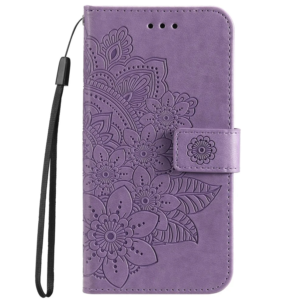 For Samsung Galaxy A53 5G Case Floral Pattern PU Leather Wallet Stand Phone Cover - Purple - 2