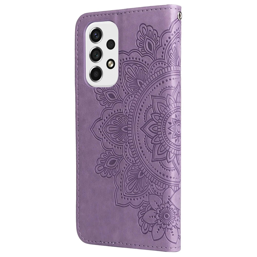 For Samsung Galaxy A53 5G Case Floral Pattern PU Leather Wallet Stand Phone Cover - Purple - 3