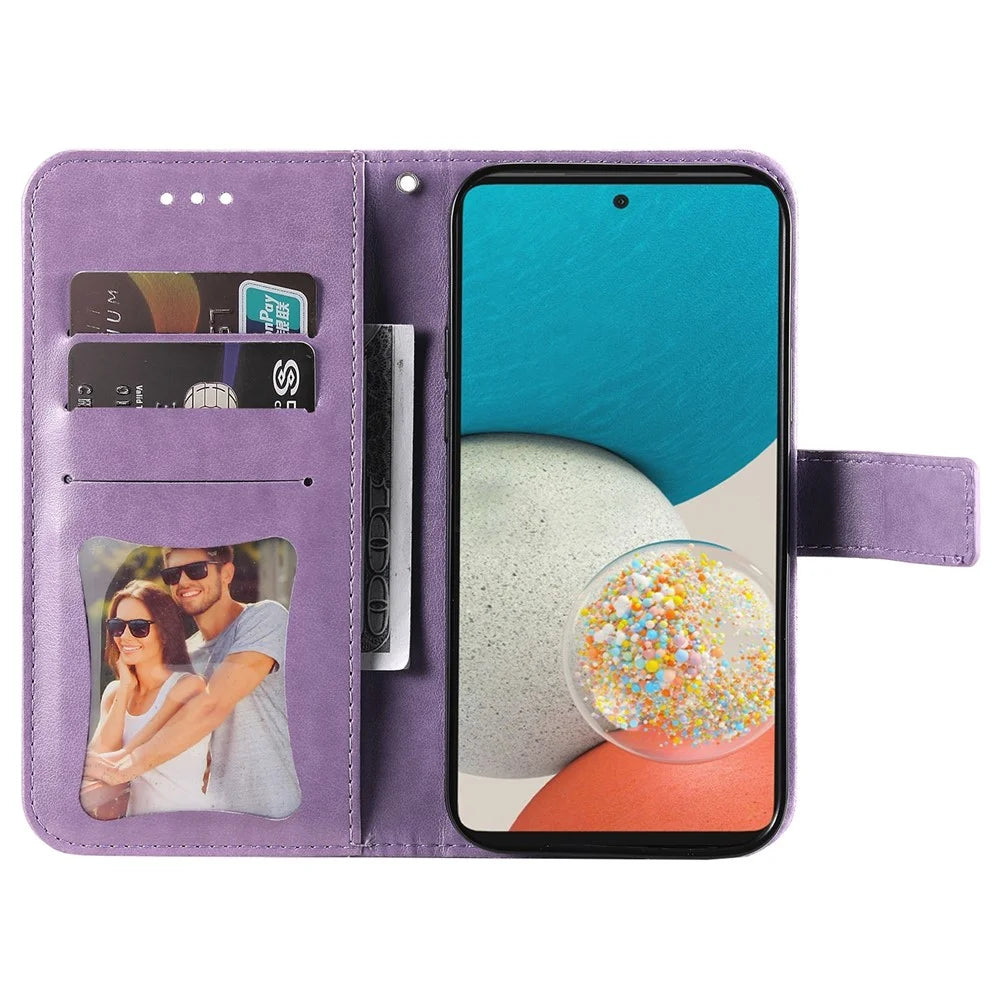 For Samsung Galaxy A53 5G Case Floral Pattern PU Leather Wallet Stand Phone Cover - Purple - 4