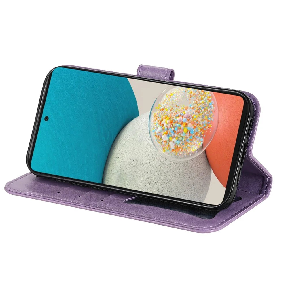 For Samsung Galaxy A53 5G Case Floral Pattern PU Leather Wallet Stand Phone Cover - Purple - 5