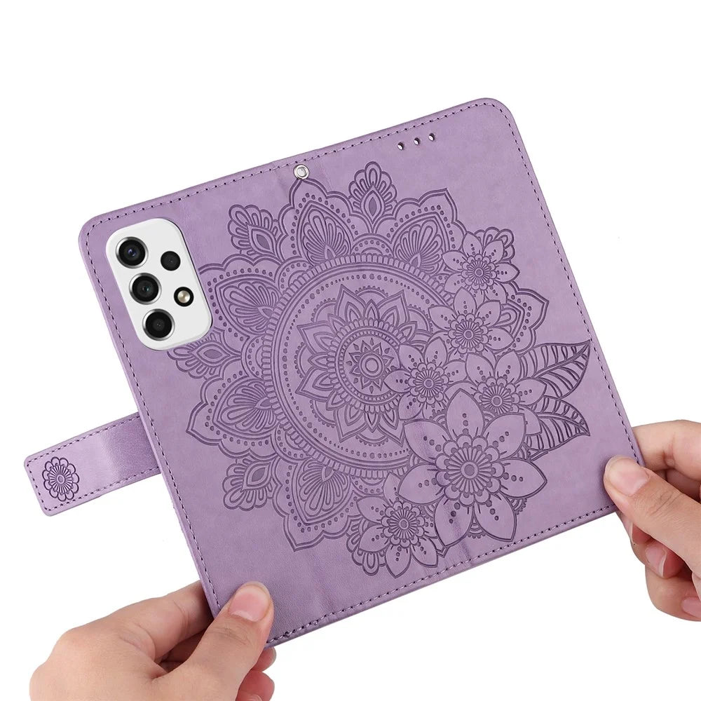 For Samsung Galaxy A53 5G Case Floral Pattern PU Leather Wallet Stand Phone Cover - Purple - 6