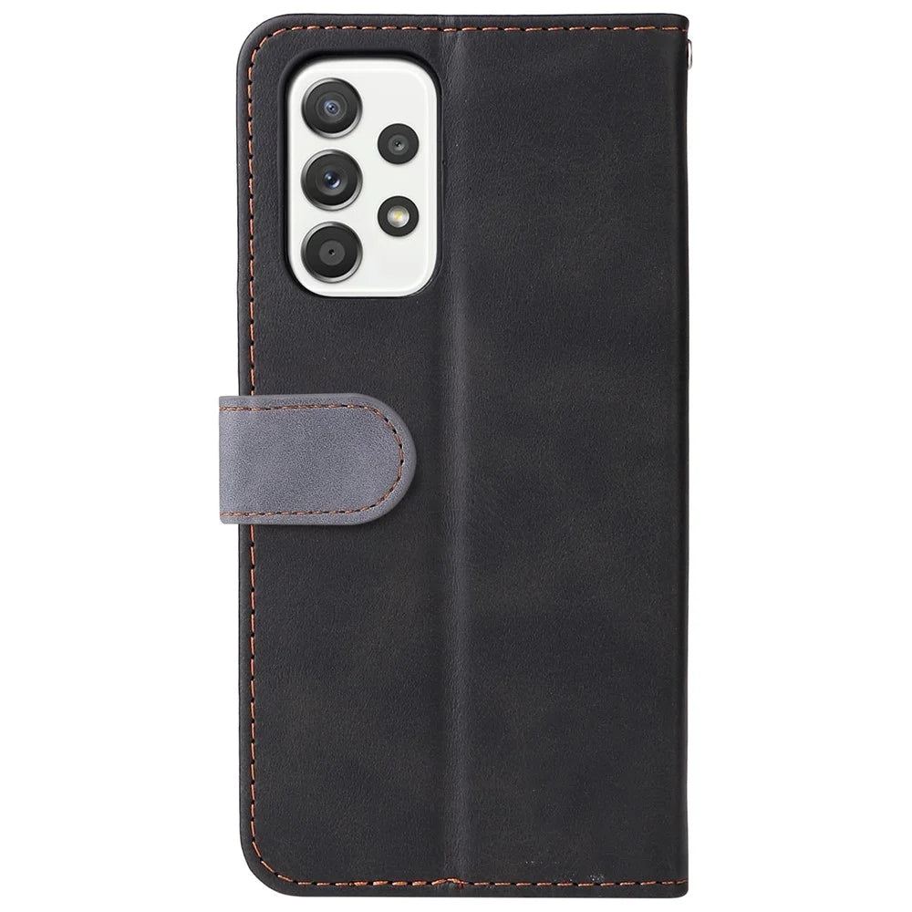 Color Splicing Stand Wallet Function PU Leather Case Phone Cover with Wrist Strap for Samsung Galaxy A53 5G - Grey - 3