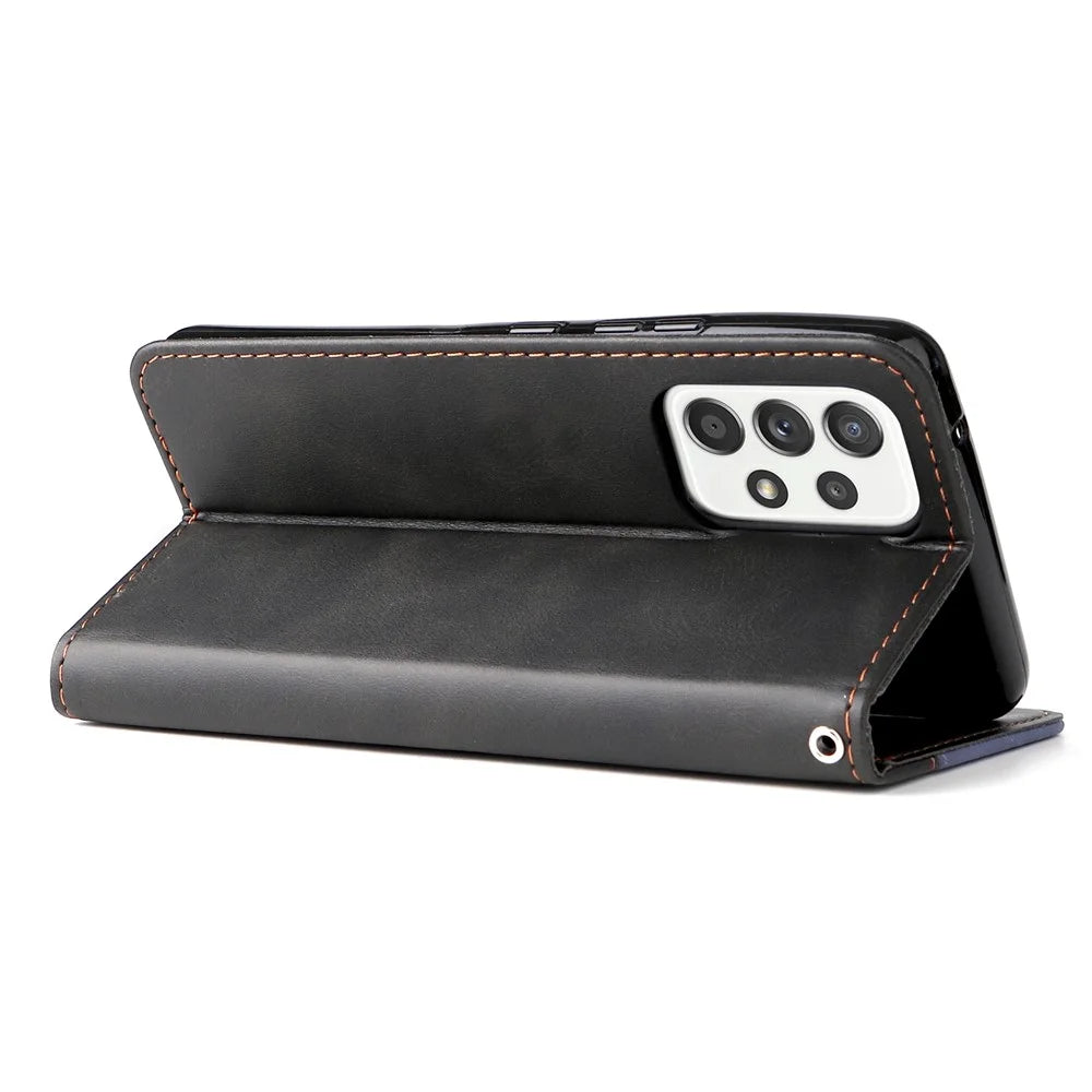 Color Splicing Stand Wallet Function PU Leather Case Phone Cover with Wrist Strap for Samsung Galaxy A53 5G - Grey - 4