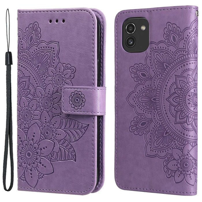 For Samsung Galaxy A03 (166.5mm) Case Floral Pattern PU Leather Wallet Stand Phone Cover - Purple - 1